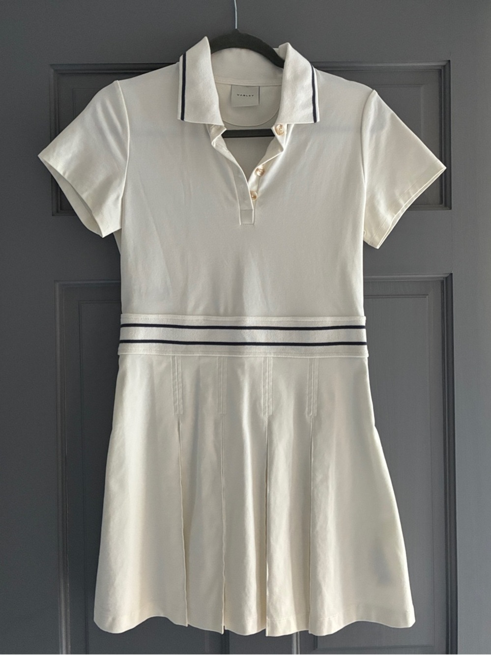Varley Cream Polo Mini Dress with Navy Trim